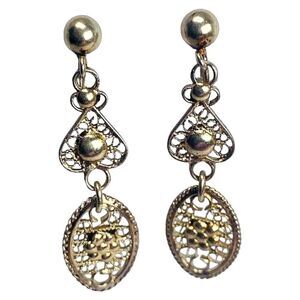 VTG 1920s 925 Sterling Silver Drop Dangle Screw Back Earrings 1.5"  Art Deco